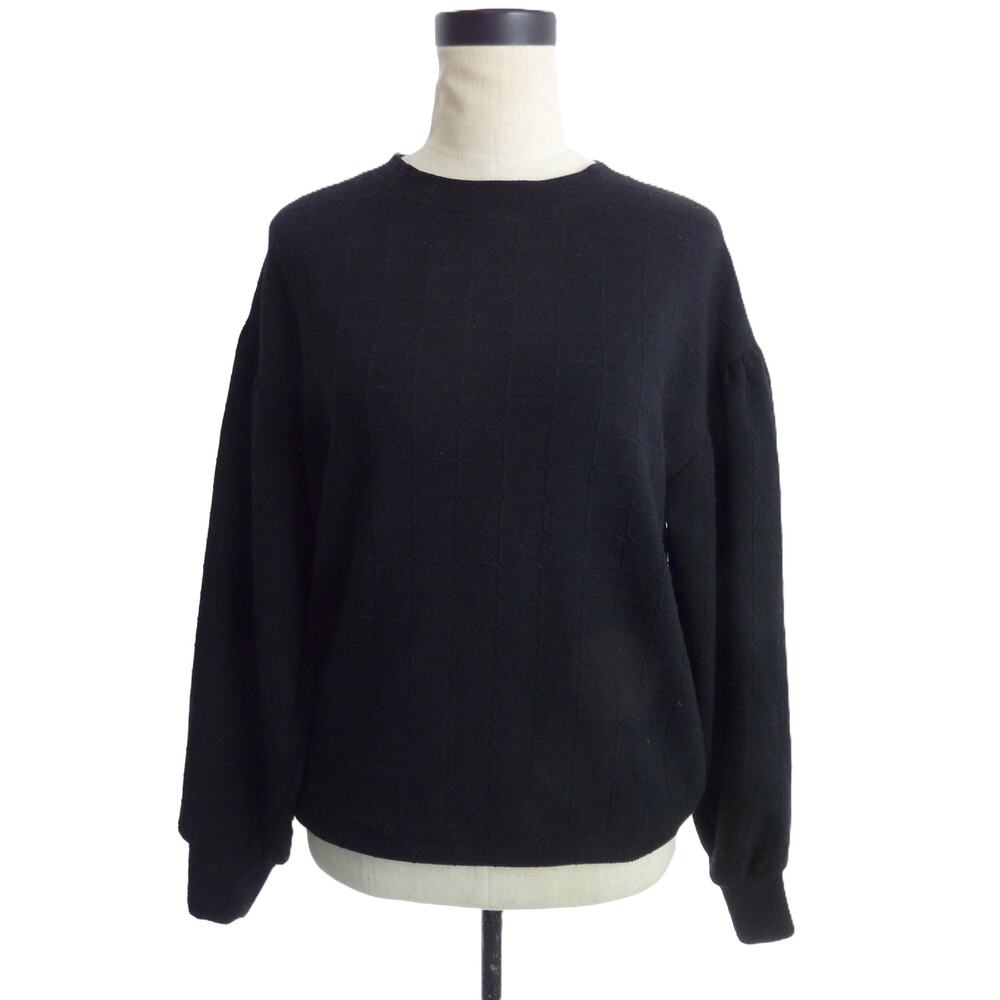 Zara Black Textured Long Sleeve Top Shirt S Blouse